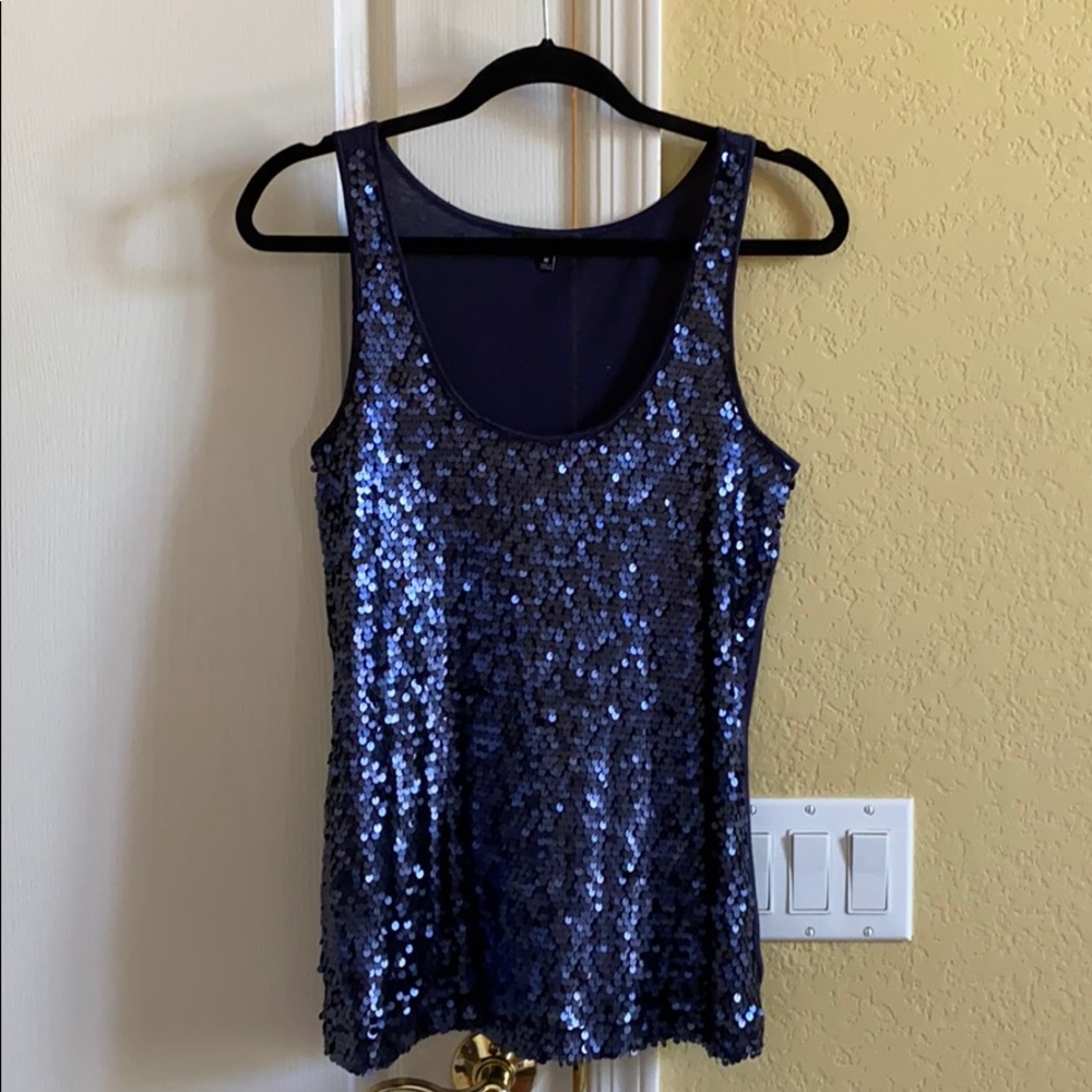 Express Sequin navy blue top